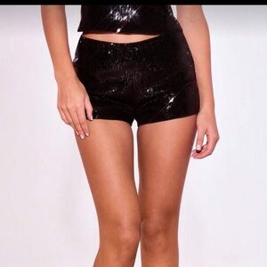Muse Black Sequin High Waist Shorts